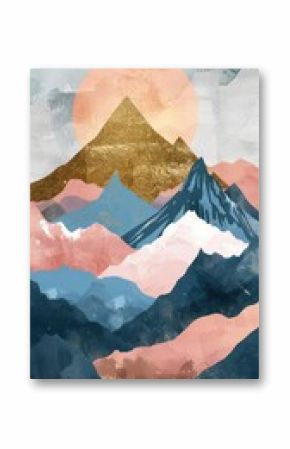 Mountain background, boho palette, vector illustration. Minimal landscape art with watercolor brush.