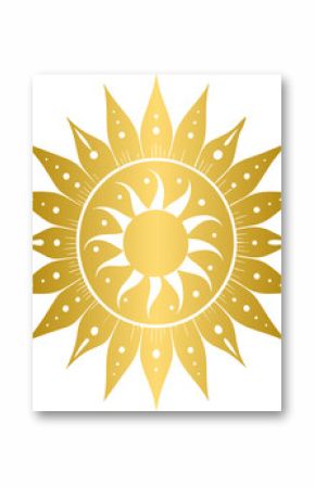 Golden boho style elements, golden mystic boho sun, sunburst design