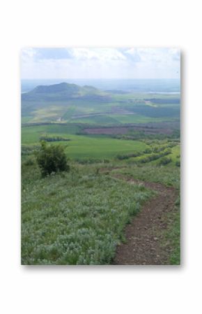 Ceske Stredohori hill range-Central Bohemian Uplands or Central Bohemian Highlands and protected landscape,aerial scenic panorama mountains view,Mila hill,Czech republic by Louny Town,Europe
