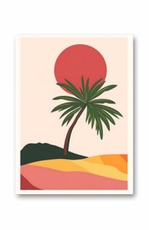 Palm Tree Sunset Illustration Minimalist Art Print