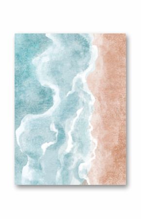 Boho Sea Beach with Waves Print. Abstract Background. Bohemian printable wall art, boho poster, pastel abstract art, landscape drawing, sea painting. Hand Drawn Effect