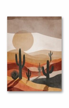 Abstract desert landscape with cacti and sand dunes
