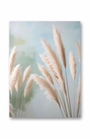 Soft beige pampas grass with dreamy pastel blue and green background, capturing minimal natural beauty, elegance, and gentle aesthetics perfect for interior decor or design  