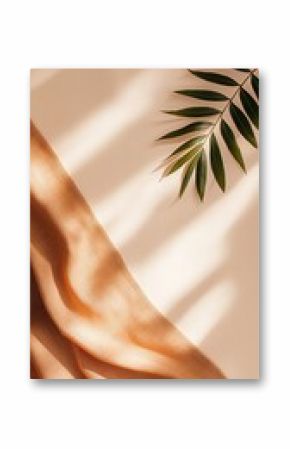 Beige Fabric and Green Leaf with Sunlight Shadows