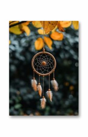 Dreamcatcher Hanging from Autumn Leaves