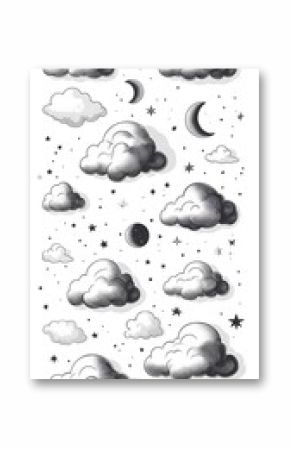 Black and white clouds and moon