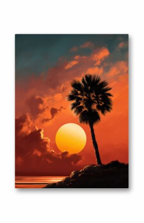 sunset behind minimalist palm tree in boho palette