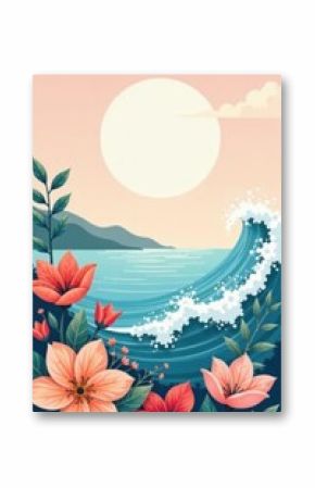 Boho style floral and wave vector backgrounds  minimal Instagram story templates with copy space , backdrop, printable