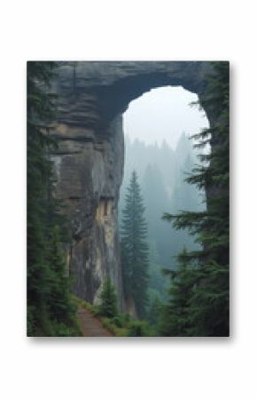 Bohemian Switzerland Czech Republic — Massive Sandstone Arch Formations and Pine Forests with Misty Trails