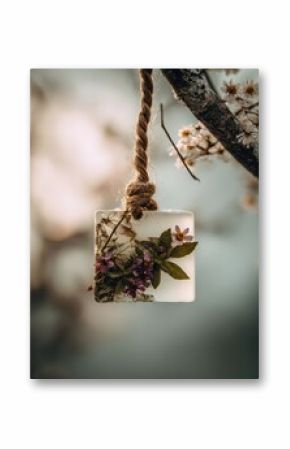 Square soap pendant, botanical design
