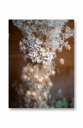 Vertical Rustic Dried Flower and Seed Pod Arrangement