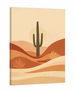 Bohemian Desert Landscape with Cactus Silhouette Flat Vector Art