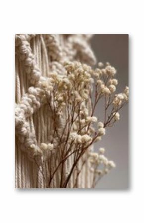 Soft Beige Macrame Wall Hanging with Delicate Dried Flowers.