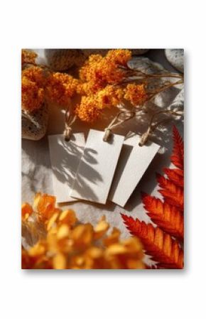 Three blank tags, autumnal decor