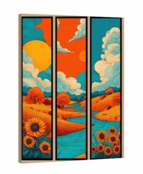 Colorful landscape triptych
