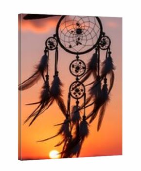 Dreamcatcher Silhouette Against a Vibrant Sunset Sky.