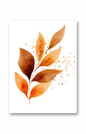 Autumnal leaf sprig, watercolor style, with gold accents