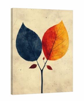 Minimalist boho Japandi style poster with contrasting autumn leaves