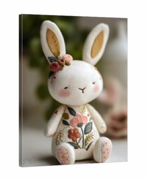 Adorable Plush Rabbit Doll with Floral Embroidery