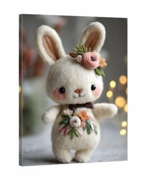 Adorable Plush Rabbit Doll with Floral Embroidery