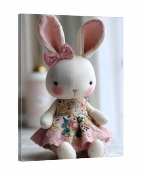 Adorable Plush Rabbit Doll with Floral Embroidery