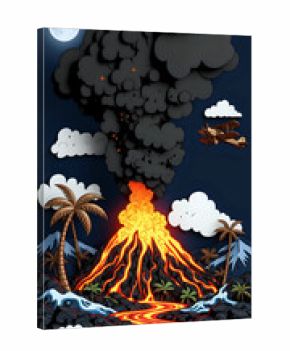 Tropical island in the sea with a volcano eruption 