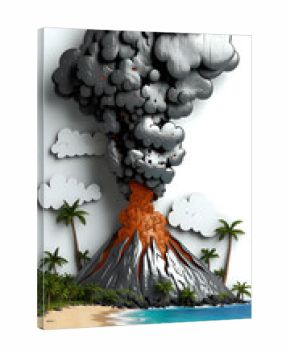 Volcano eruption in island in the sea