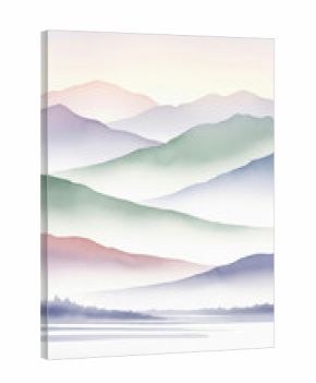 Serene Watercolor Landscape, Misty Mountains, Nature Wall Art, Pastel Boho Decor, Soft Horizon View, Organic Modern Concept