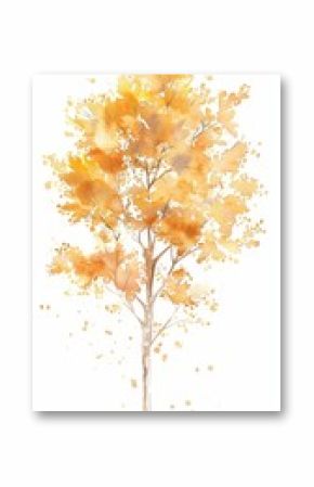 Watercolor illustration of a maple tree in a bohemian style, capturing the essence of autumn, Handpainted in cream and gold tones, perfect for autumn decoration or design Generative AI