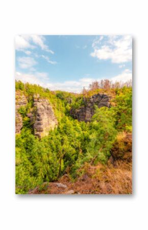 Hiking to pravcicka Brana (Pravcicka Gate) in Bohemian Switzerland National Park. Biggest natural arch in Europe