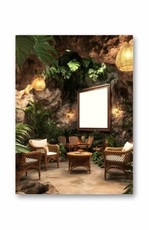 Tropical Jungle Cafe with Blank Canvas