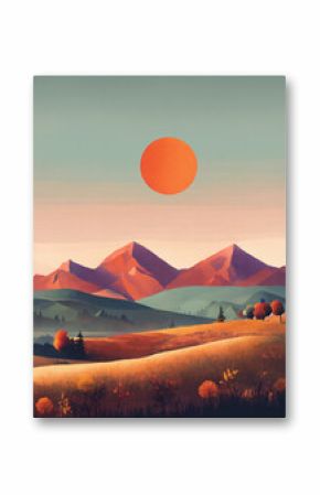 sunset in the mountains boho art Minimalist landscape mountains