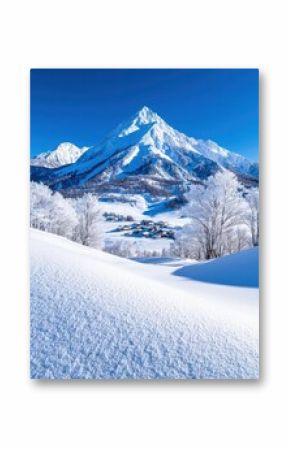 Stunning winter landscape showcasing snow-covered mountains under a clear blue sky.