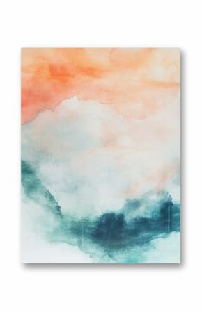 Abstract watercolor texture with soft colors of peach and teal, symbolizing serenity, nature, tranquility, dreamscape, and artistic expression.