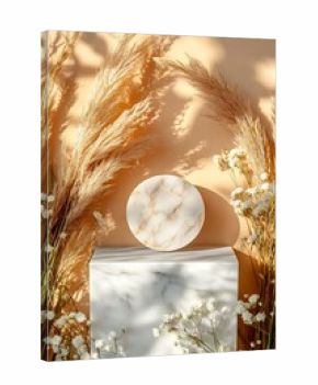 Bohemian Style Marble Display Stand with Dried Flowers