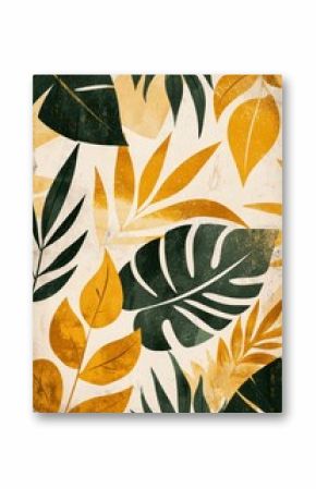 Boho Jungle Prints â€“ Abstract tropical foliage in warm green, beige, and yellow hues, with geometric boho influences and natural shapes.