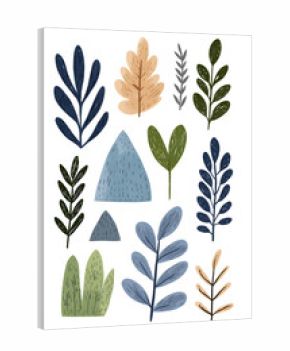 Abstract Scandinavian art print with plants and mountains inspired by nature isolated on white