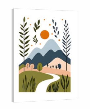 Design an abstract Scandinavian art print with plants and mountains inspired by nature