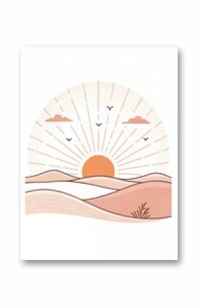 Peaceful Sunrise Desert Landscape Minimalist Art Print