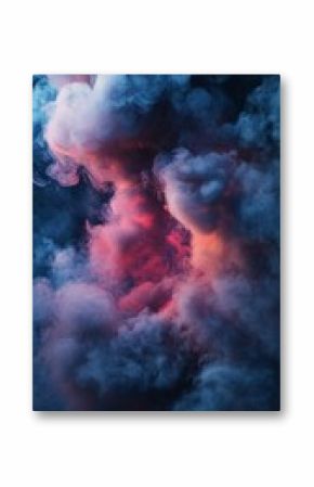 Colorful smoke swirl creating an abstract, dramatic background blending blue, pink, and purple hues.