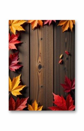 Wooden background with fall leaves and flowers, earthy, fall
