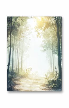 Illustration painted realistic boho style water pathway in forest