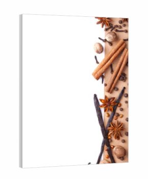 background with spices and herbs over white