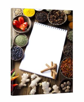 Cookbook and various spices