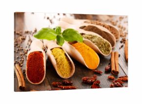Variety of spices on kitchen table
