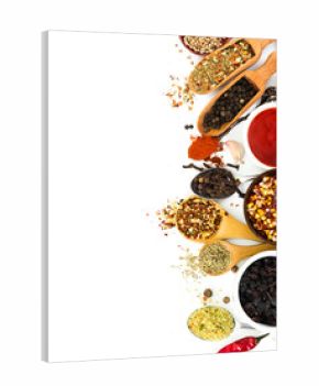 Fragrant seasonings and spices on white background