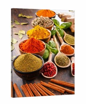 Variety of spices on kitchen table
