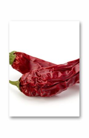 Dried red chili or chilli cayenne pepper isolated on white  back