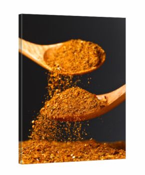 Wooden spoons with mixture of different  spices