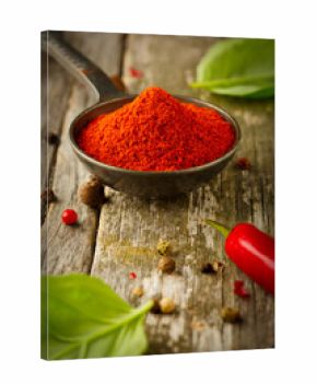 Wooden table of colorful spices